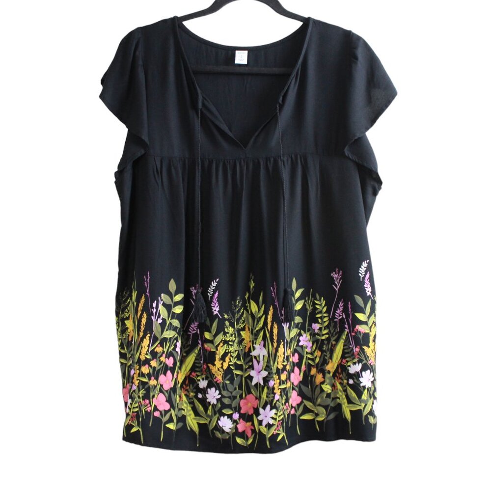 Old Navy Black Multicoloured Floral Print Peasant Blouse